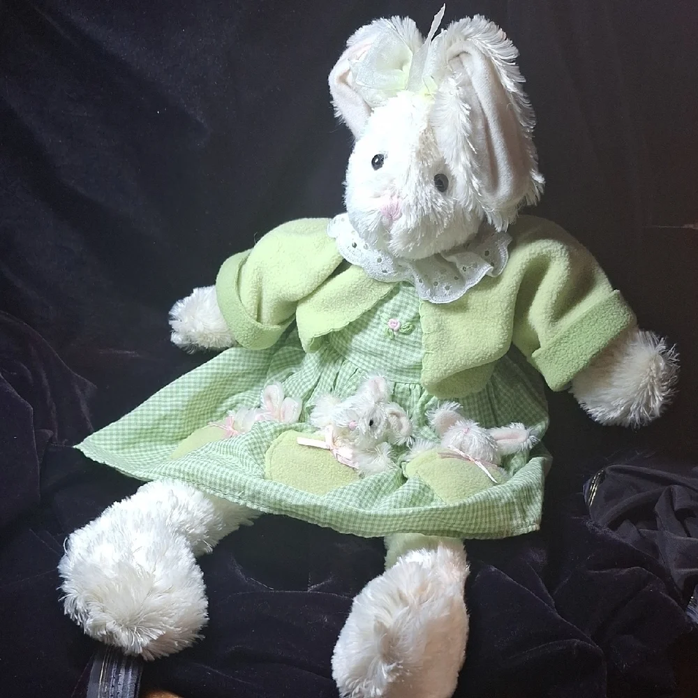 Adorable Green and White Bunny Plush Toy - Picture 1 of 12